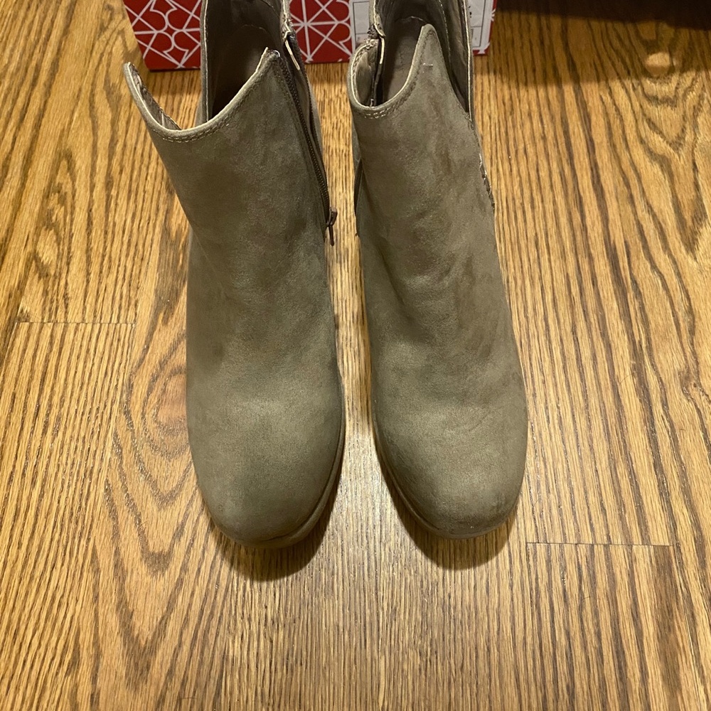 Taupe wedge booties